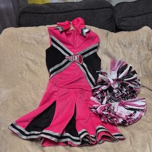 Pink Cheerleader Kids Costume with Pom Poms